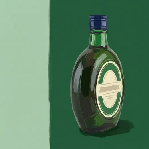 Painted illustration of a bottle of Becherovka