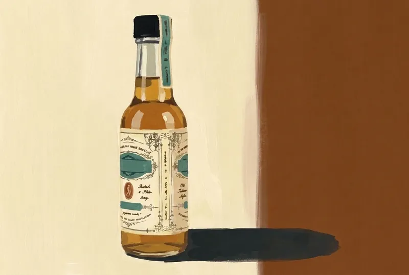 Painted illustration of a bottle of Scrappy's Cardamom Bitters