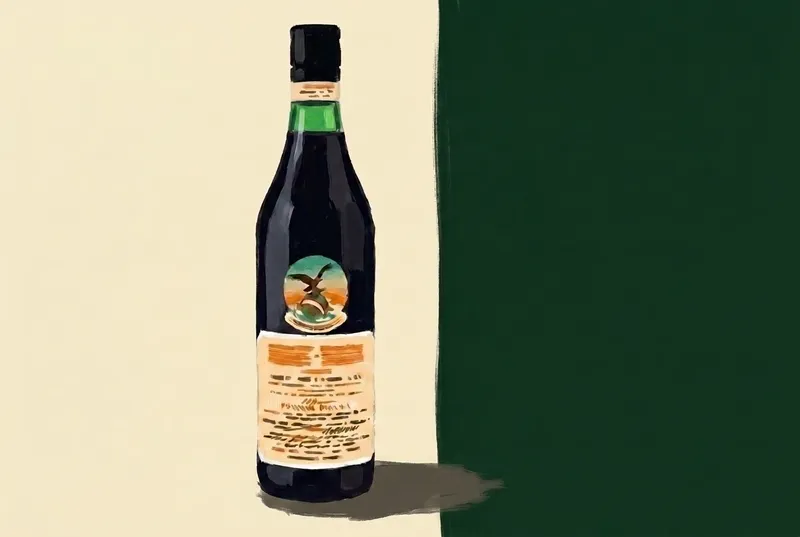 Painted illustration of a bottle of Fernet Branca