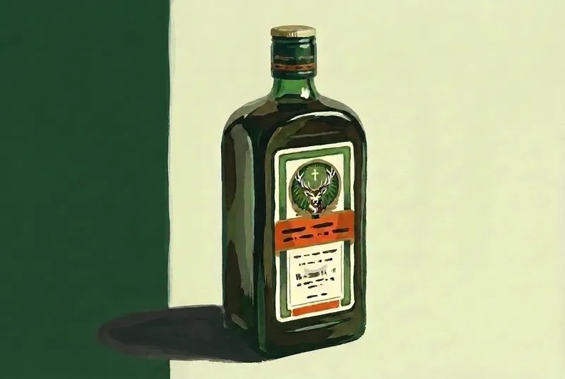 Painted illustration of a bottle of Jägermeister