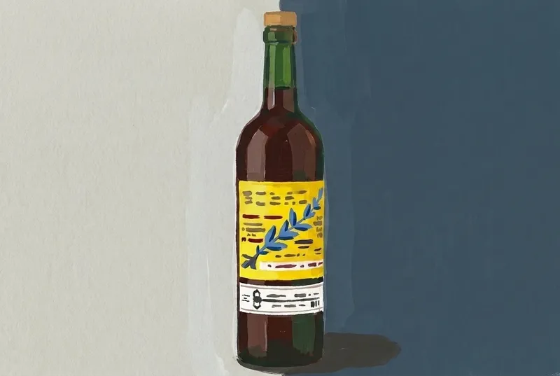 Painted illustration of a bottle of Bonal Gentiane-Quina