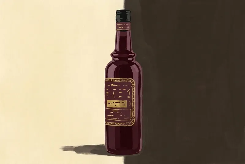 Painted illustration of a bottle of Cappelletti Sfumato Rabarbaro