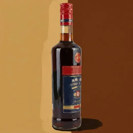 Painted illustration of a bottle of Ramazzotti