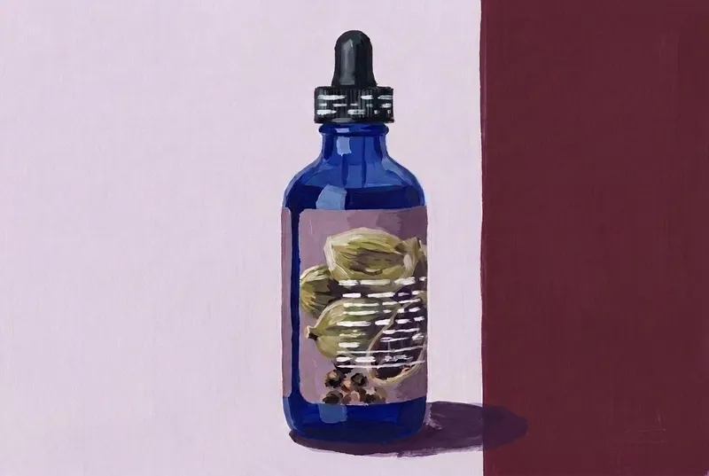 Illustration peinte d’une bouteille de Ms. Better's Bitters Black Pepper Cardamom Bitters