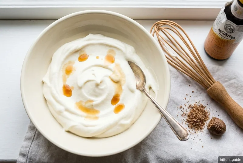 Angostura Whipped Cream — Leicht gesüßte Schlagsahne, parfümiert mit aromatischen Bitters – ein trinidadisches Topping für heiße Schokolade, Kuchen und Kaffee