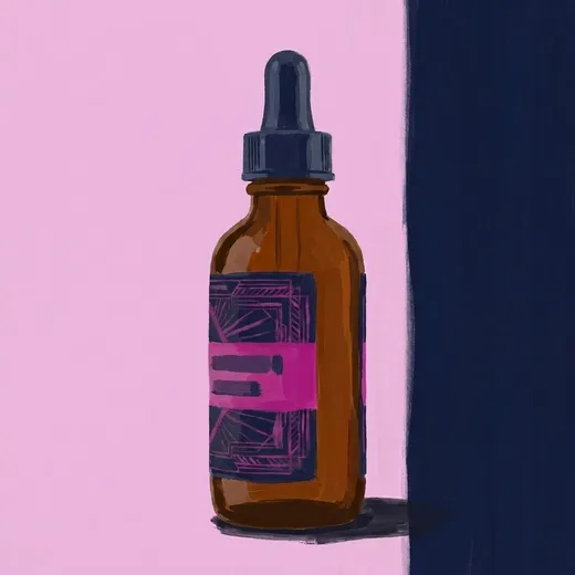Ilustración pintada de una botella de Bittered Sling Moondog Bitters