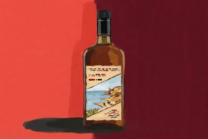 Painted illustration of a bottle of Caffo Vecchio Amaro del Capo