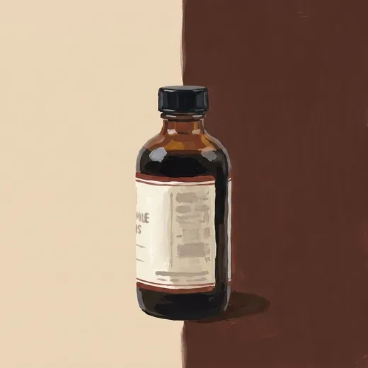 Miracle Mile Chocolate Chili Bitters 병의 회화풍 일러스트