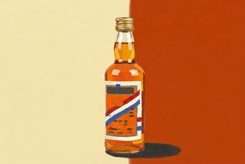 Painted illustration of a bottle of De Kuyper Oranjebitter