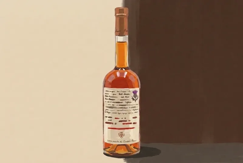 Painted illustration of a bottle of Cardamaro