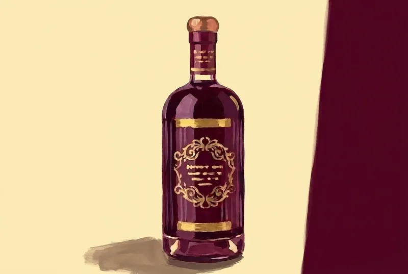 Painted illustration of a bottle of Amaro Tosolini