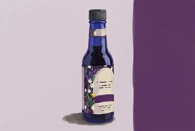 Painted illustration of a bottle of All The Bitter Lavender Bitters