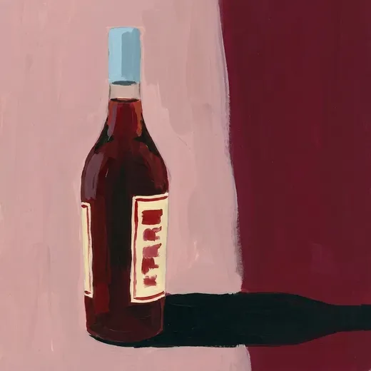 Painted illustration of a bottle of Byrrh Grand Quinquina