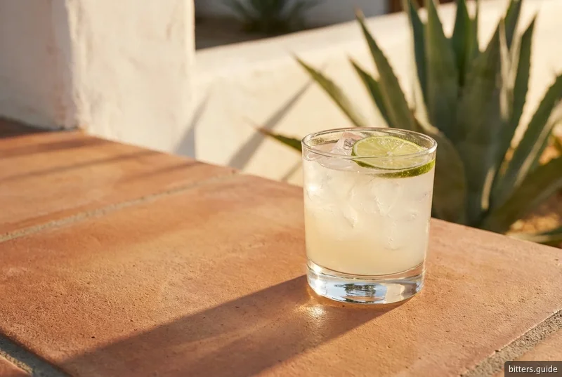 Orange Bitters Margarita — A margarita without orange liqueur: tequila, lime and agave on the rocks, with orange bitters bringing the orange