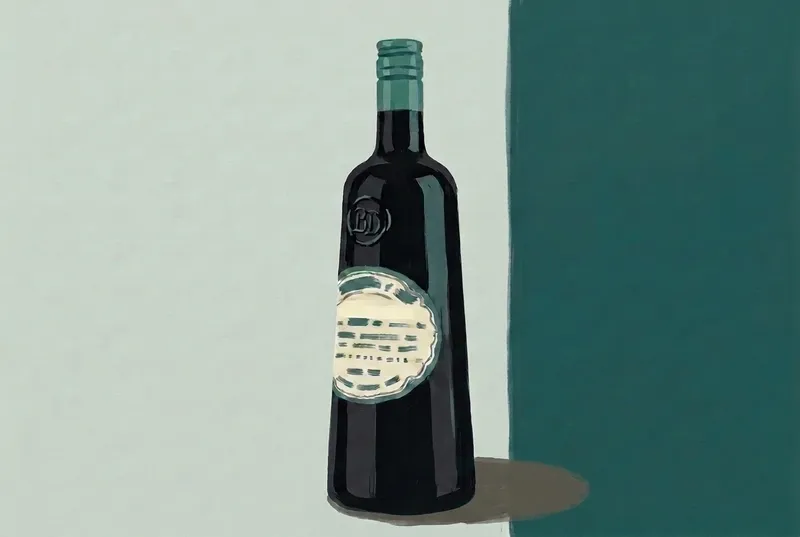 Painted illustration of a bottle of Badel Pelinkovac