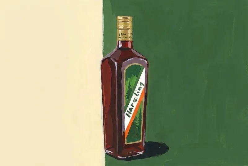 Painted illustration of a bottle of Kuemmerling