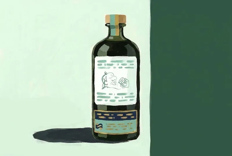 Painted illustration of a bottle of Faccia Brutto Fernet Pianta