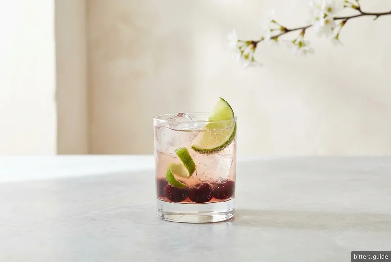 Cherry Blossom Cocktail — Cold sake over muddled cherries, lengthened with ginger ale