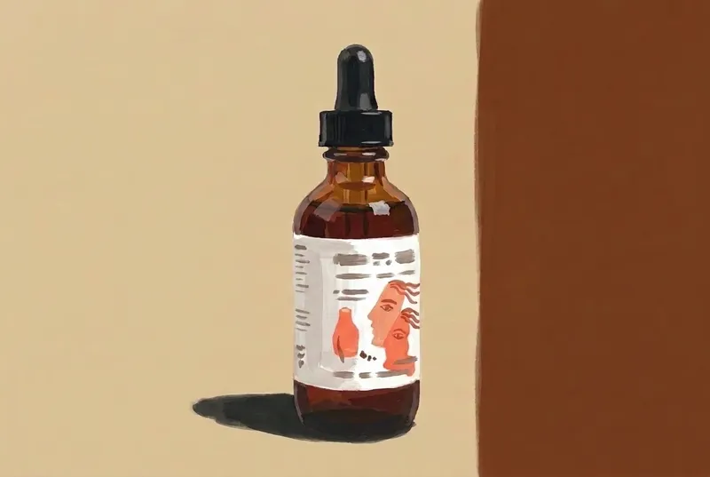 Painted illustration of a bottle of Dram Apothecary Hair of the Dog Bitters