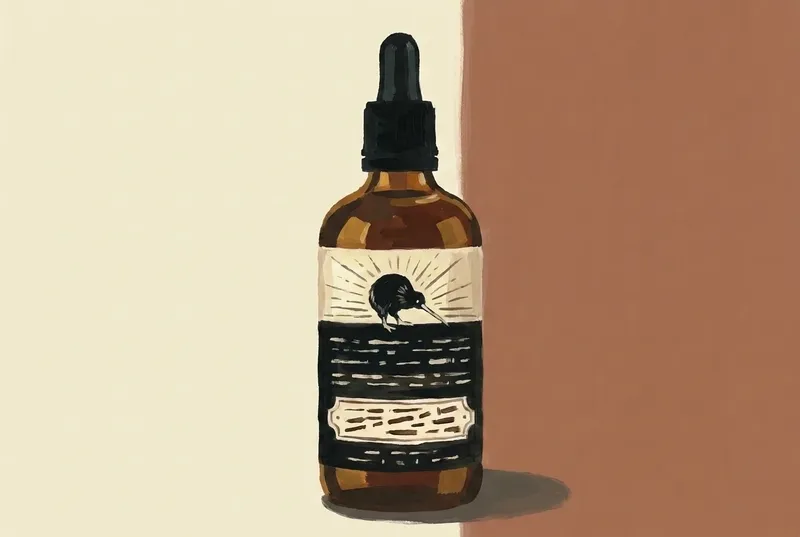 Painted illustration of a bottle of Bob's Bitters Abbott's Bitters