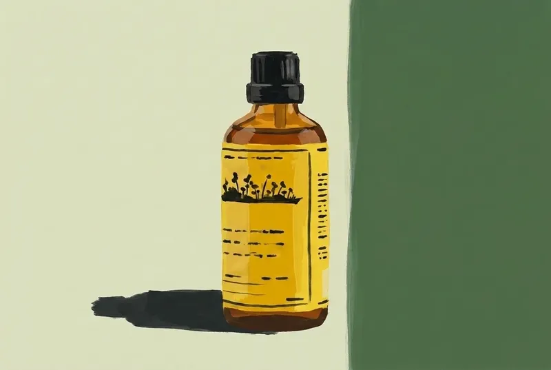 Painted illustration of a bottle of Dr. Adam Elmegirab's Dandelion & Burdock Bitters