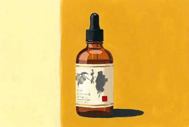 Painted illustration of a bottle of The Japanese Bitters Co. Yuzu Bitters
