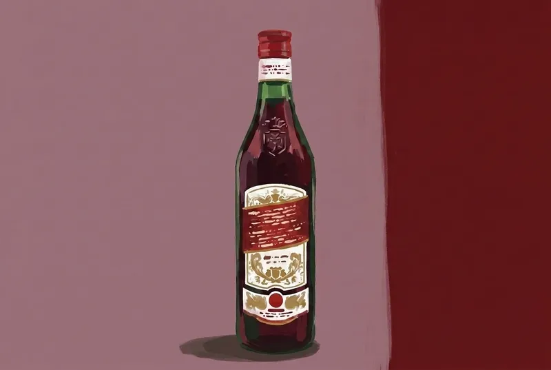 Painted illustration of a bottle of Carpano Punt e Mes