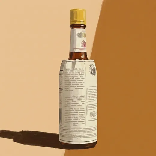 Ilustración pintada de una botella de Angostura Aromatic Bitters