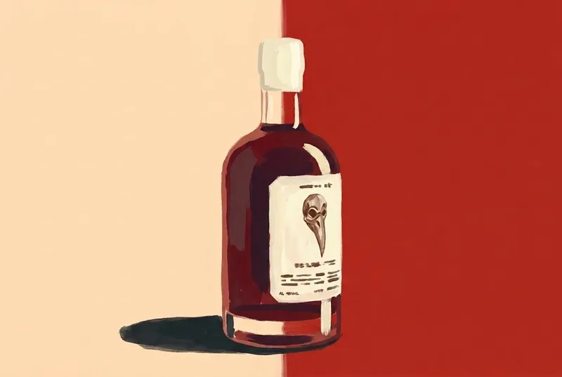 Painted illustration of a bottle of Forthave Spirits Marseille