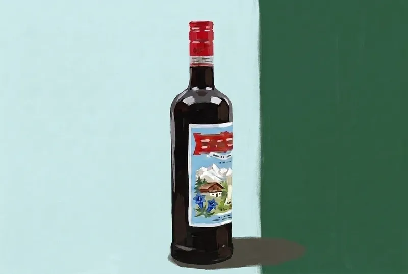 Painted illustration of a bottle of Braulio