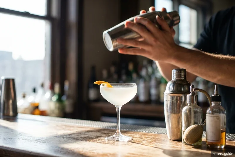 Corpse Reviver No. 2 — Gim sour clássico com enxágue de absinto e bitters de laranja