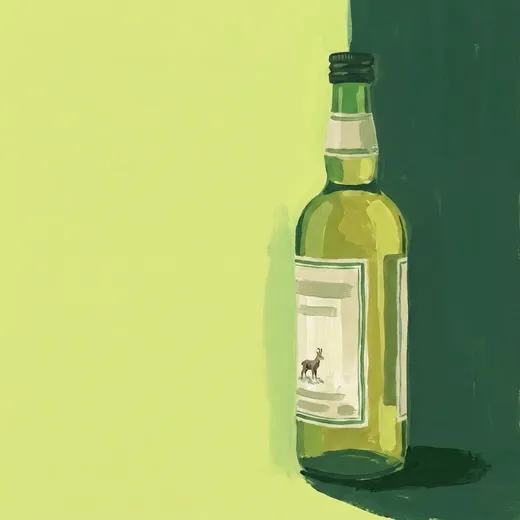 Painted illustration of a bottle of Dolin Génépy le Chamois