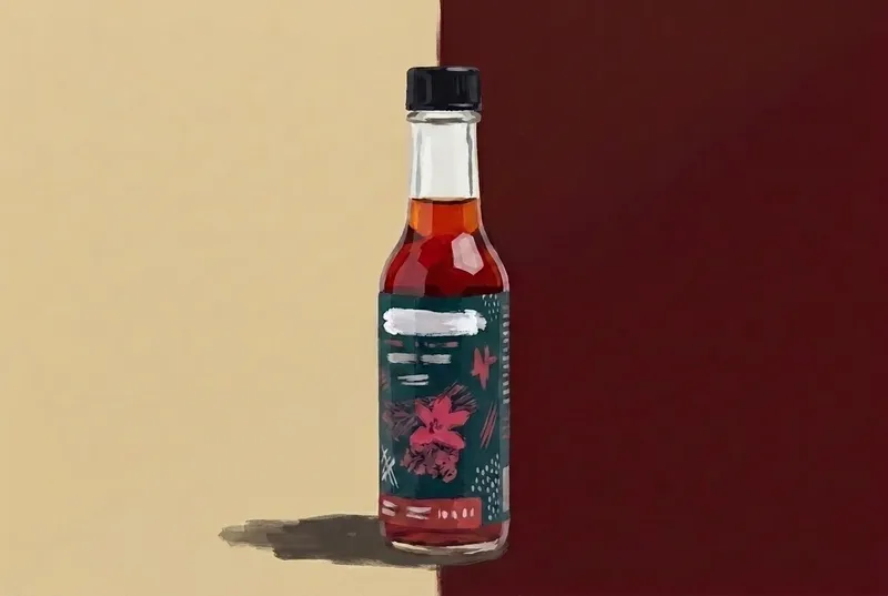 Painted illustration of a bottle of Bittercube Cherry Bark Vanilla Bitters