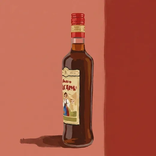 Painted illustration of a bottle of Amaro Lucano