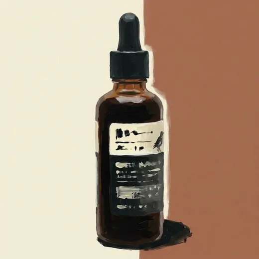 Painted illustration of a bottle of Bob's Bitters Abbott's Bitters