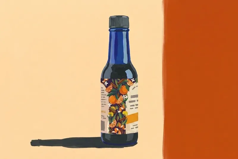 Painted illustration of a bottle of All The Bitter Orange Bitters