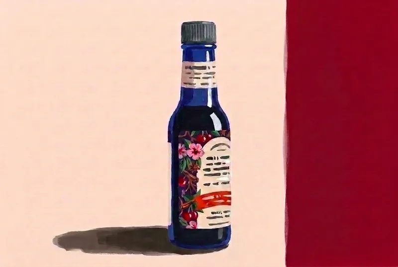 Painted illustration of a bottle of All The Bitter Orleans Bitters