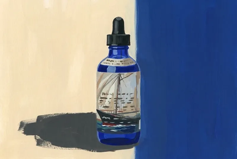 Painted illustration of a bottle of Ms. Better's Bitters Aromatic Bitters