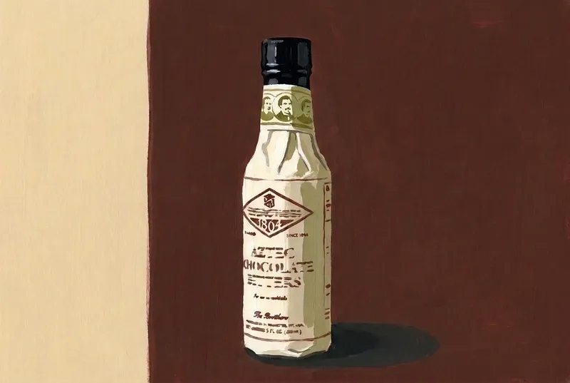 Painted illustration of a bottle of Fee Brothers Aztec Chocolate Bitters
