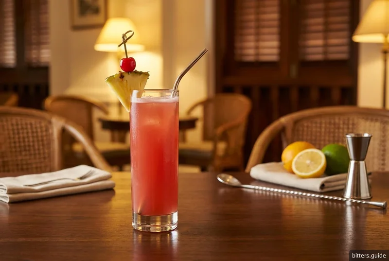 Singapore Sling — Traditioneller Raffles-Hotel-Cocktail mit Kirsche und Ananas