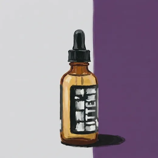 Gemalte Illustration einer Flasche Bob's Bitters Lavender Bitters