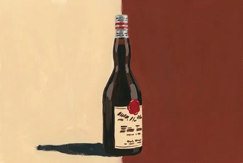 Painted illustration of a bottle of Gammel Dansk