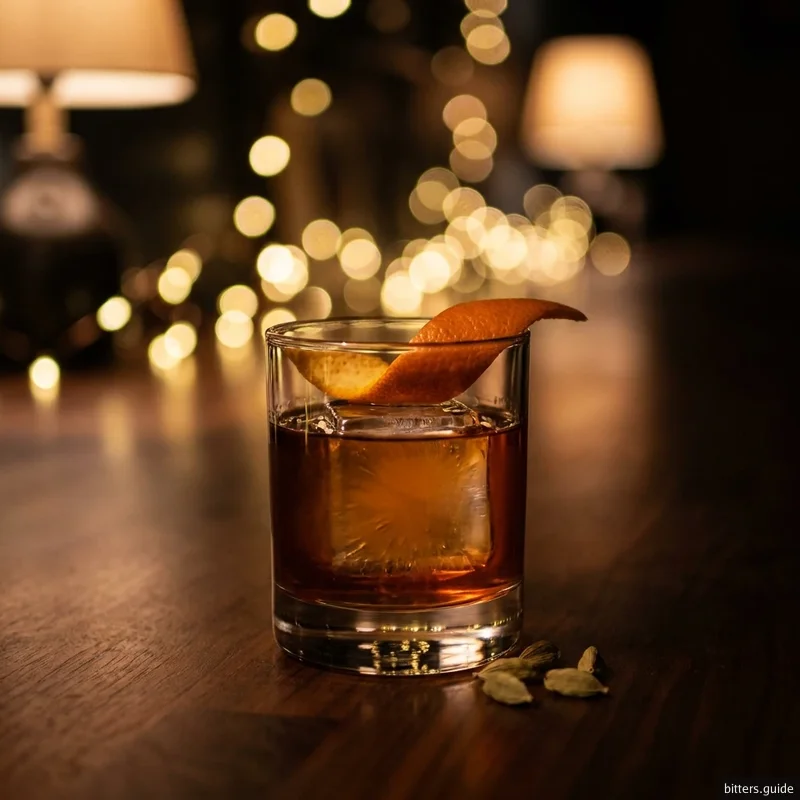 Cardamom Old Fashioned — An Old Fashioned turned aromatic with cardamom bitters over bourbon and demerara