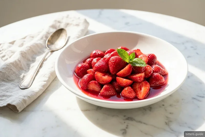 Campari Macerated Strawberries — Frische Erdbeeren, mazeriert in Campari und Zucker – ein italienisches Sommerdessert