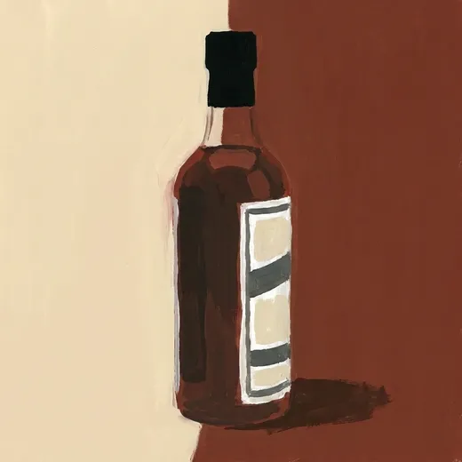 Illustrazione dipinta di una bottiglia di Dr. Adam Elmegirab's Orinoco Bitters