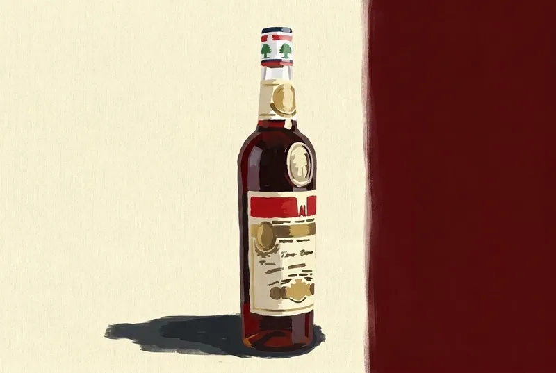 Ilustración pintada de una botella de Vignale Amaro Santa Maria al Monte