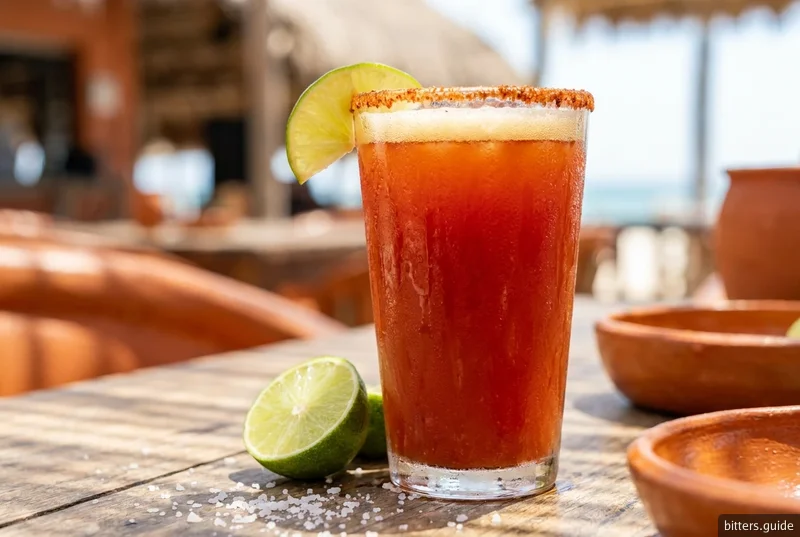 Michelada — Cocktail di birra messicano con lime, sale, salsa piccante e una spruzzata di bitter aromatico