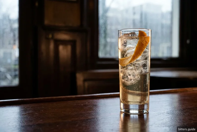 Genever and Tonic — Young Dutch genever lengthened with tonic and sharpened with Amsterdam orange bitters