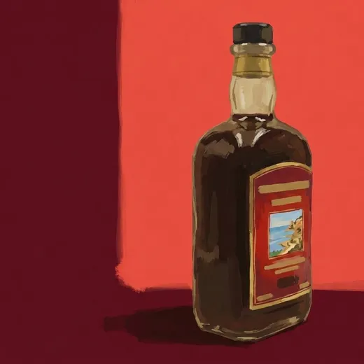 Painted illustration of a bottle of Caffo Vecchio Amaro del Capo