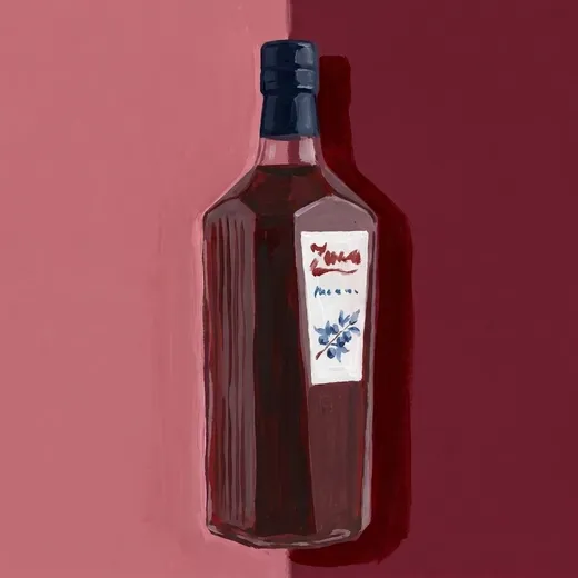 Illustration peinte d’une bouteille de Zoco Pacharán